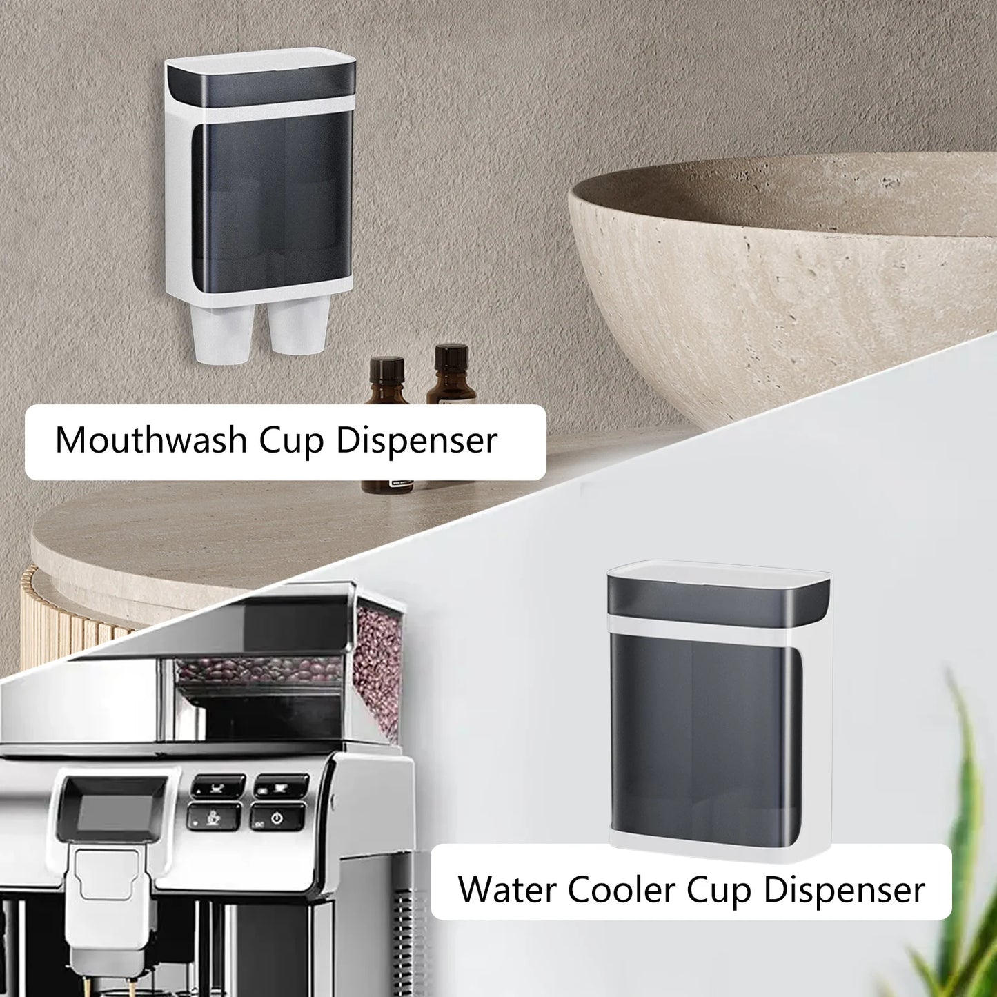 Wall Mount Disposable Automatic Remover Cup Holder Fits 3-6oz Cups Pull Type High Capacity Plastic for Bedroom Kitchen Bathroom