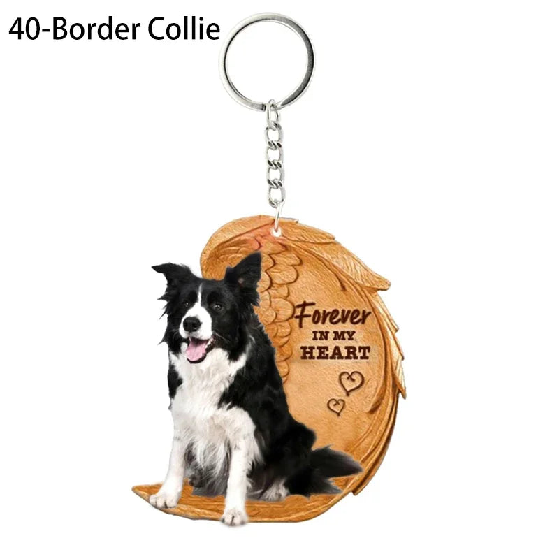 1 Piece 23 Style Dog Forever In My Heart  Angel Pendant Bag Key Chains Car Keychain Keyring  Pet Jewelry Gift For Women Girls