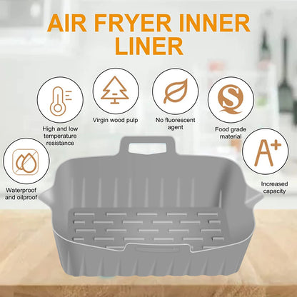 2 件套 Air Fryer Silicone Pot with Handle Reusable Air Fryer Liner Heat Resistant Air Fryer Silicone Basket Rectangle Baking Pan