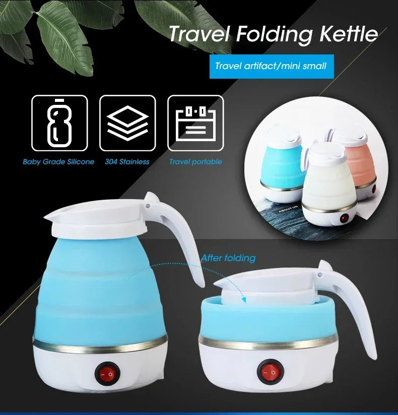 220V 0.6L Mini Folding Kettle Portable Water Heater 600W Silicone Compression Electric Kettle Home Kettle Easy To Travel