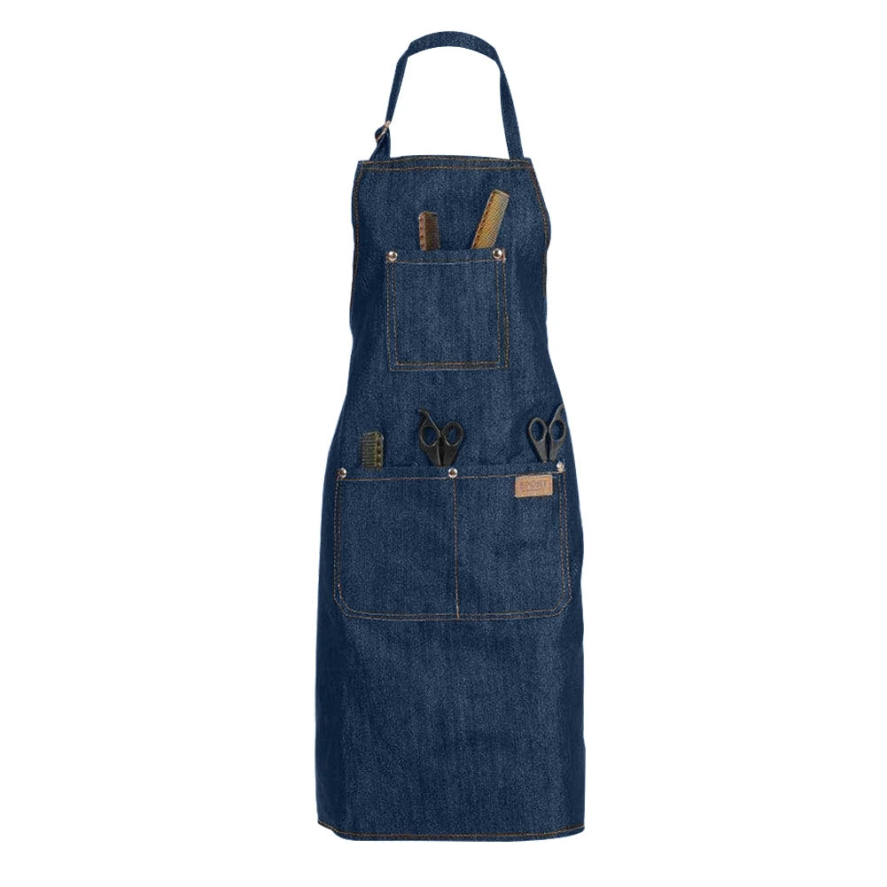 1-5PCS Barber Denim Apron Household Oil-proof Apron Adjustable Neckband Waistline Apron With Tool Pocket For Home Kitchen Barber