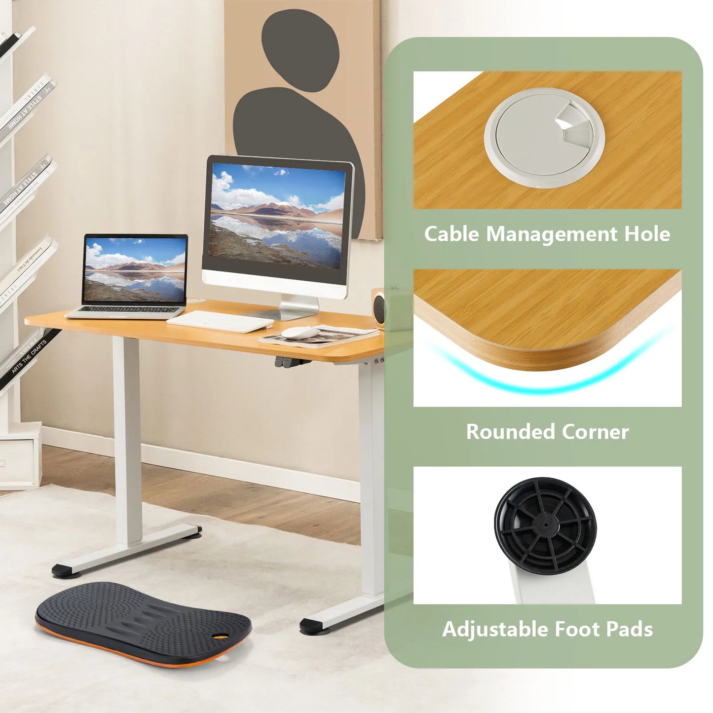 GOFLAME Electric Standing Desk, Ergonomic Sit Stand Computer Desk, Built-in Cable Management Hole, Button Controller