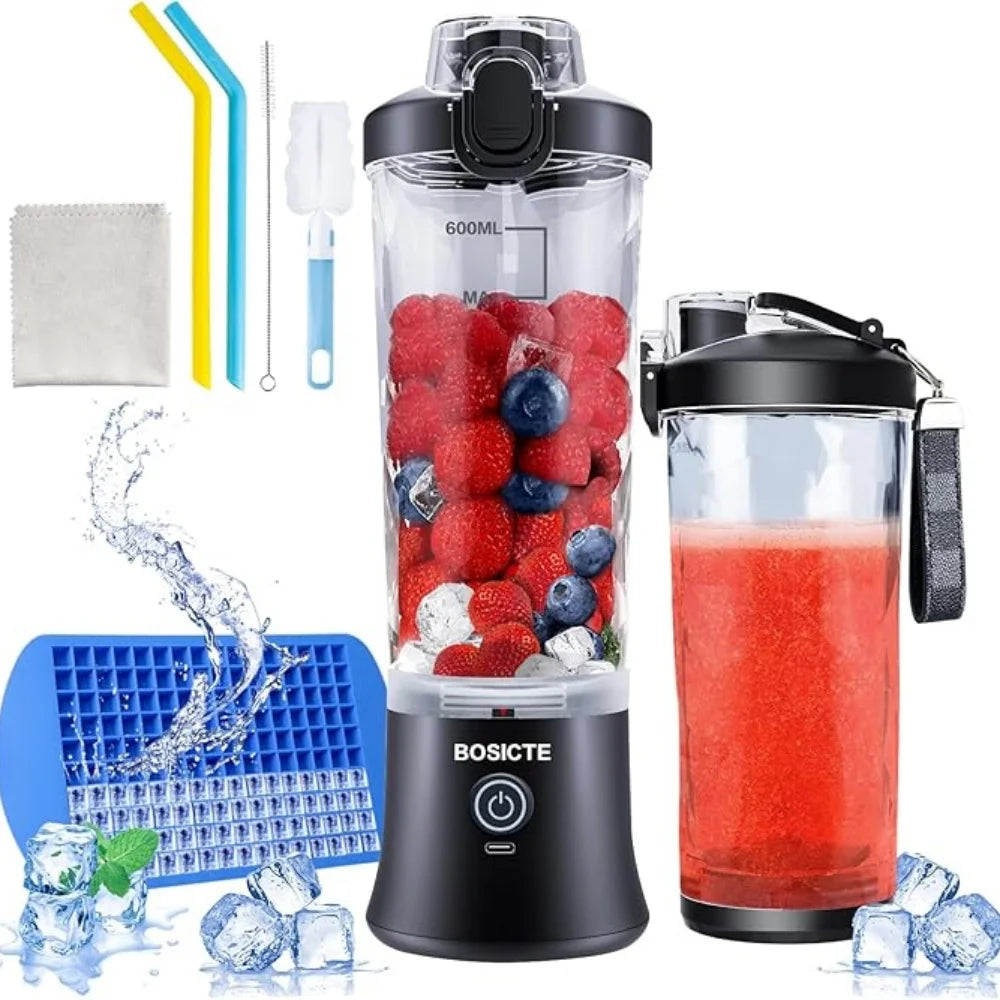 New 4000mAh Portable Juicer Cup 600ML with 6 Blades 20 Oz Mini Blender Cup for Shakes and Smoothis Blender Mixer Cup Fit Outdoor