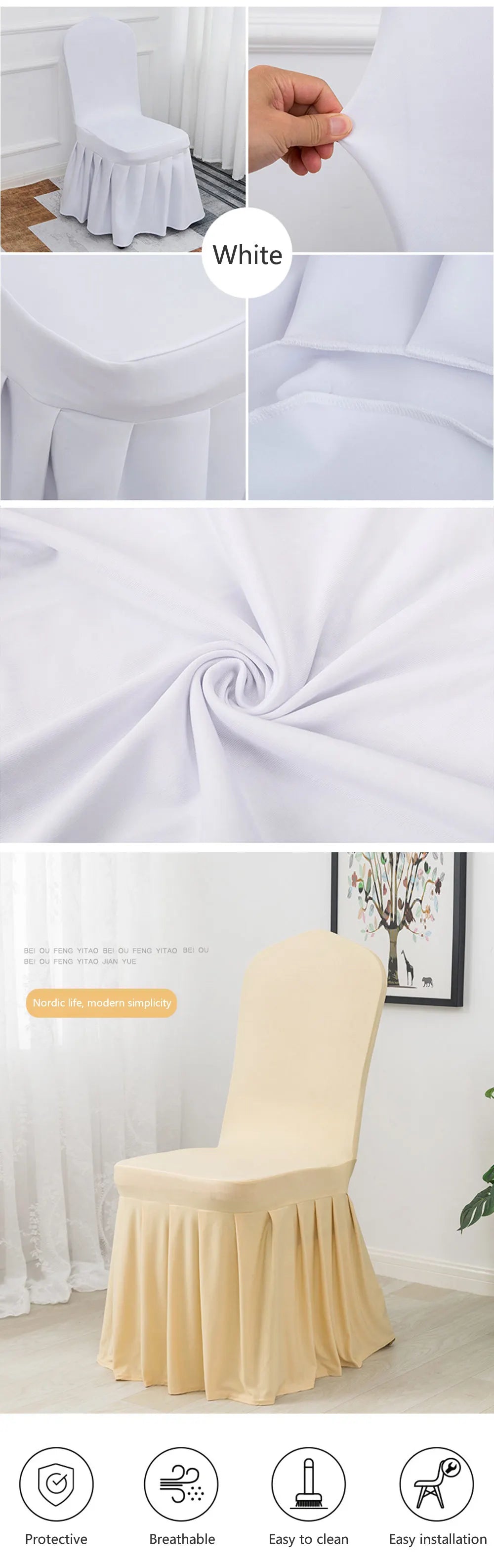 5/10/50/100pcs Pleated skirt Spandex Chair Cover Hotel Banquet Party Events Wedding Decoration Dining Room Seat Protector Covers