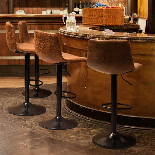 2x Industrial Vintage Tall Bar Stools Adjustable Pipe Kitchen Pub Stool Leather Padded Seat  Bar Chair Furniture