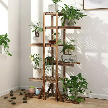 Reinforced Wood Plant Stand, Corner Shelf, Flower Rack, Garden Home, 52 "Tall, 6 Tier