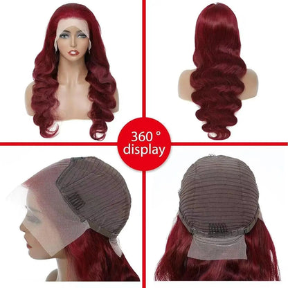 13x4 99J Burgundy Lace Front Wig Body Wave Colored Transparent Lace Wig 13x6 360 Lace Frontal Wig Human Hair Wigs Red Wigs Remy