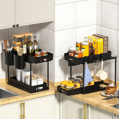 Under Sink Organizer And Storage, 2 Pack Pull Out Cabinet Organizer Slide Out Sink Shelf Cabinet Storage Shelves