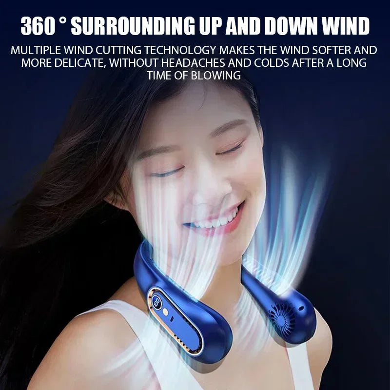 Silent neck hanging fan, strong wind, small fan, portable portable portable air conditioner, mini bladeless lazy fan