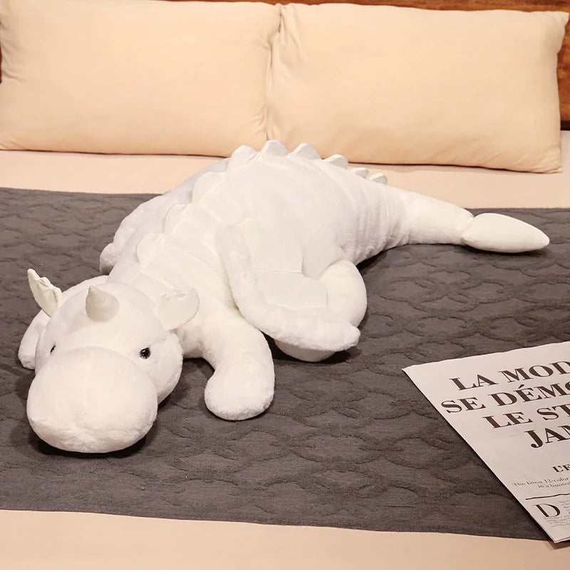 1pc 70-150cm Giant White Dragon Plush Toy With Unicorn Horn Flying Wings Dragons Dinos Hug Throw Pillow Dinos Nap Sleeping Gift