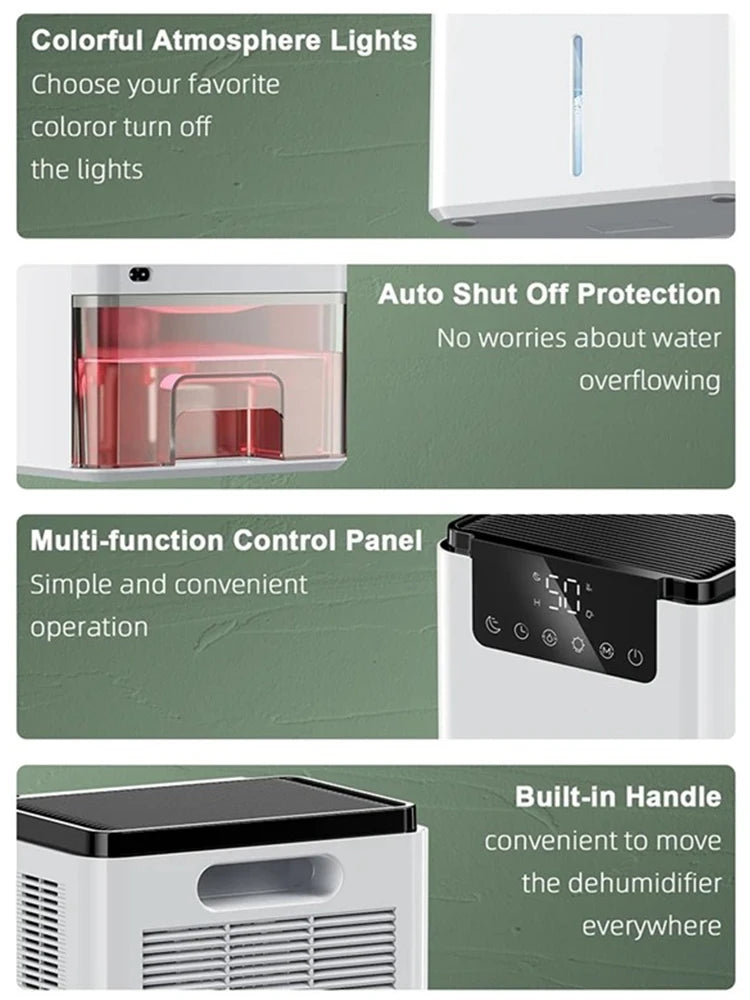 40W Air Dehumidifier Mute Moisture Absorbers Machine Air Dryer 2200ml Water Tank with LED Display and Touch Control Single Core