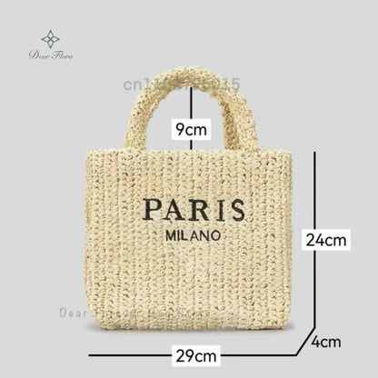 Women Summer Beach Vacation Fashion Straw Knitting Shoulder Bag Hollow Out Handwoven Handbag Portable Large Capacity Casual Tote