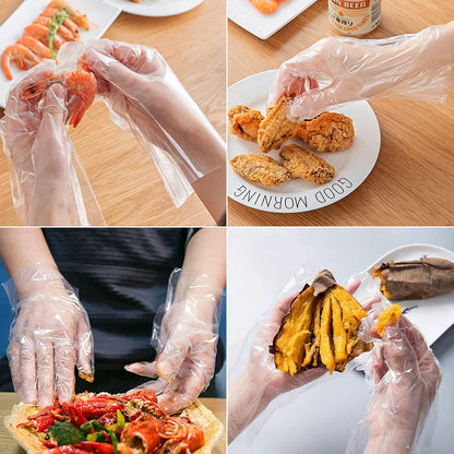 500/100pcs Disposable Gloves Food Grade Plastic Transparent Gloves for Restaurant Fried Chicken Pizza Gloves Kitchen Tableware