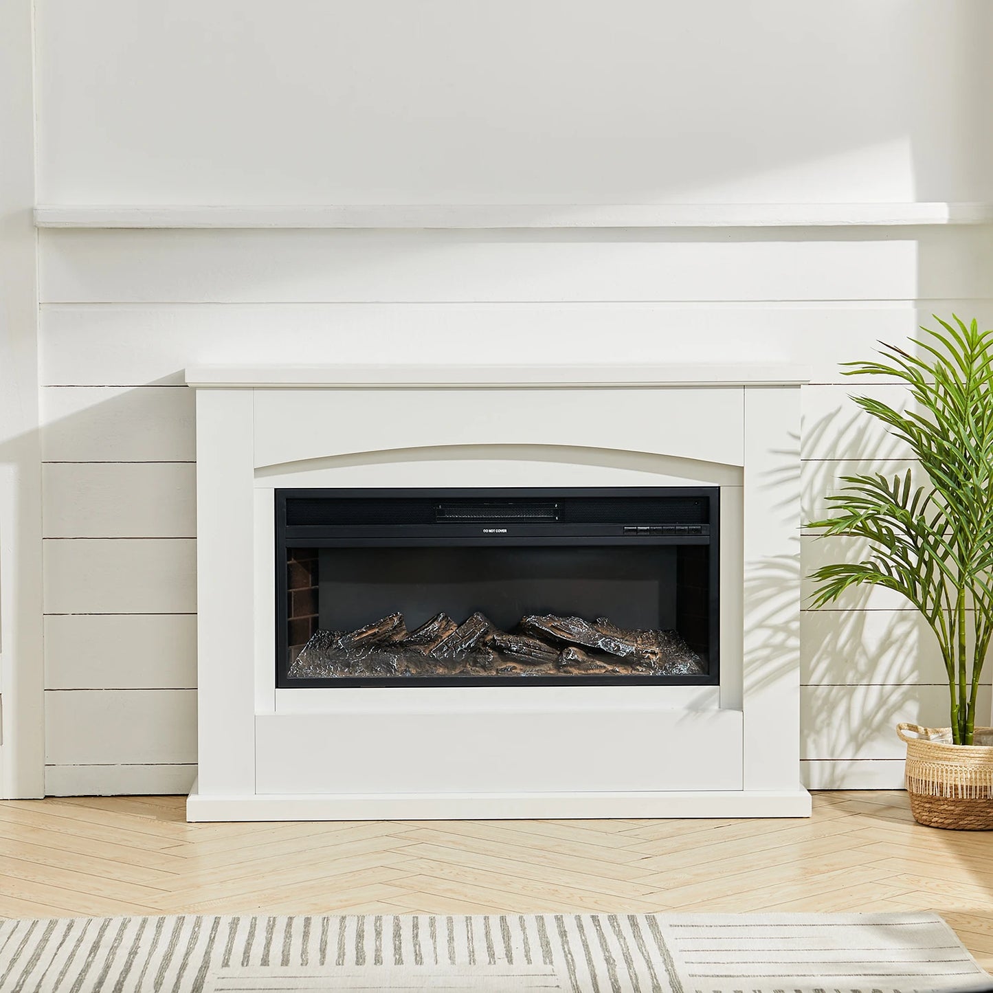 KOMORE 34inch Electric Fireplace with White Wooden Mantel for Home, Automatic Safety Shutoff Overheat Protection 900W/1800W