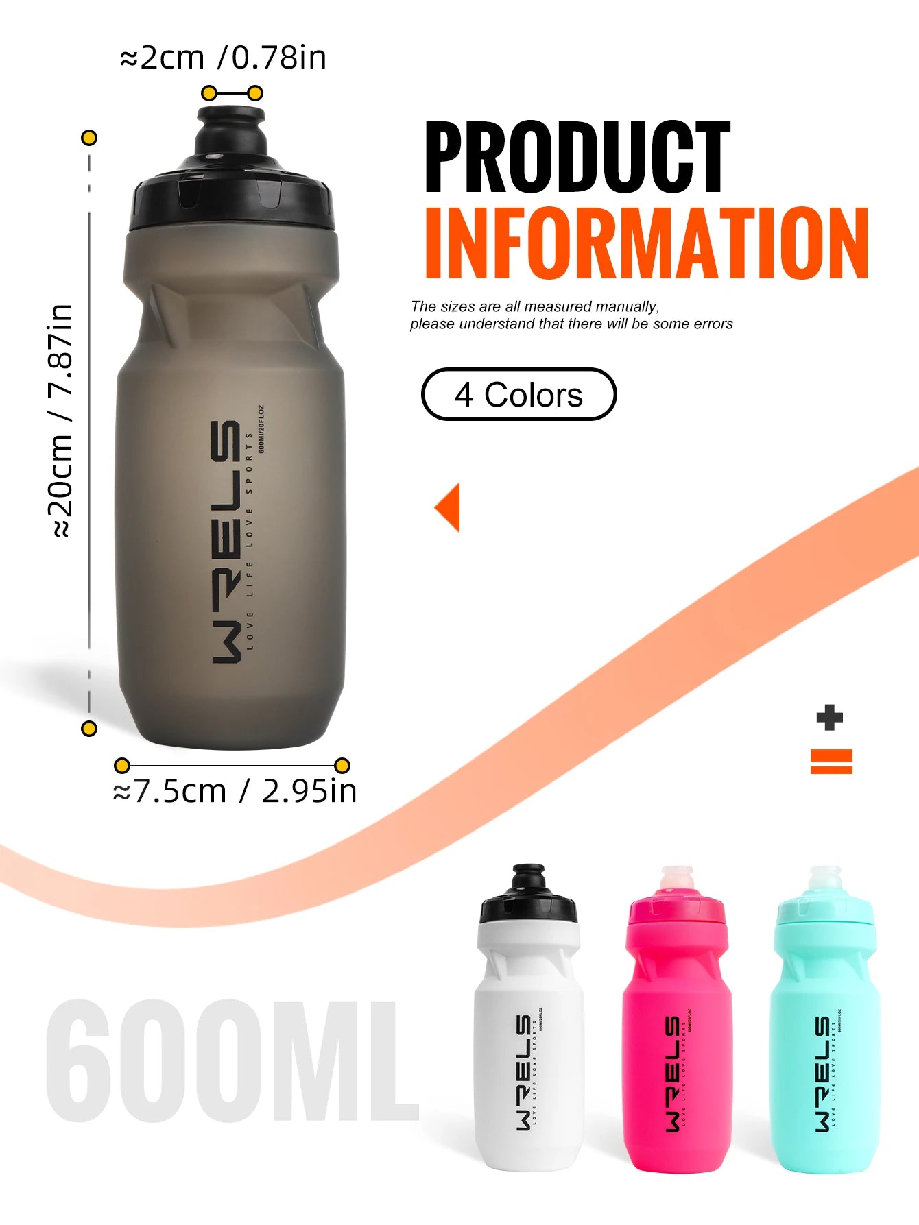 WRELS Bicycle Water Bottle 600ml Bike Bottle Outdoor Sport Cycling Kettle Bottle Bike Portable Bike Cup