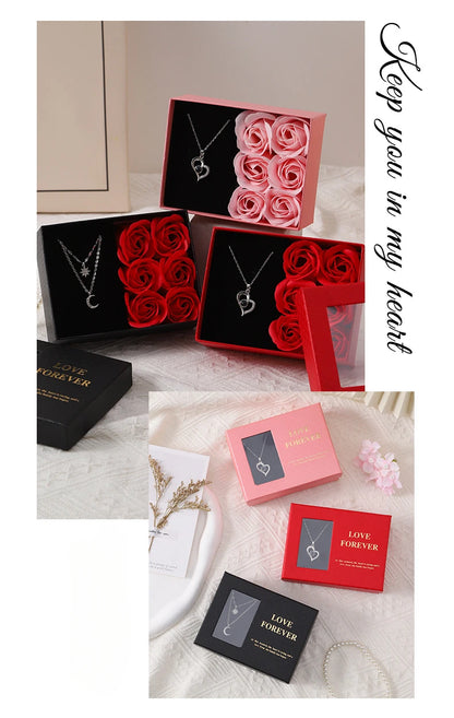 Window Opening Jewelry Box Romantic 6 Rose Pendants Ring Bracelet Valentine's Day Eternal Flower Jewelry Gift Packaging Box Bag