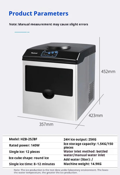 Bullet Ice Maker Electric Commercial or Homeuse Countertop Automatic Making Machine Cube Making Machine Round 25kg 1.5KG/150pcs