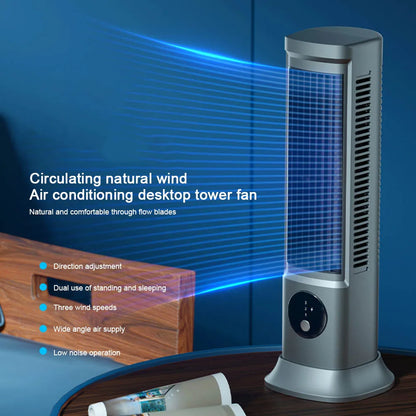 Desk Tower Fan USB Rechargeable 3 Speeds Quiet Air Cooler Tabletop Air Conditioner Vertical Horizontal Electric Fan