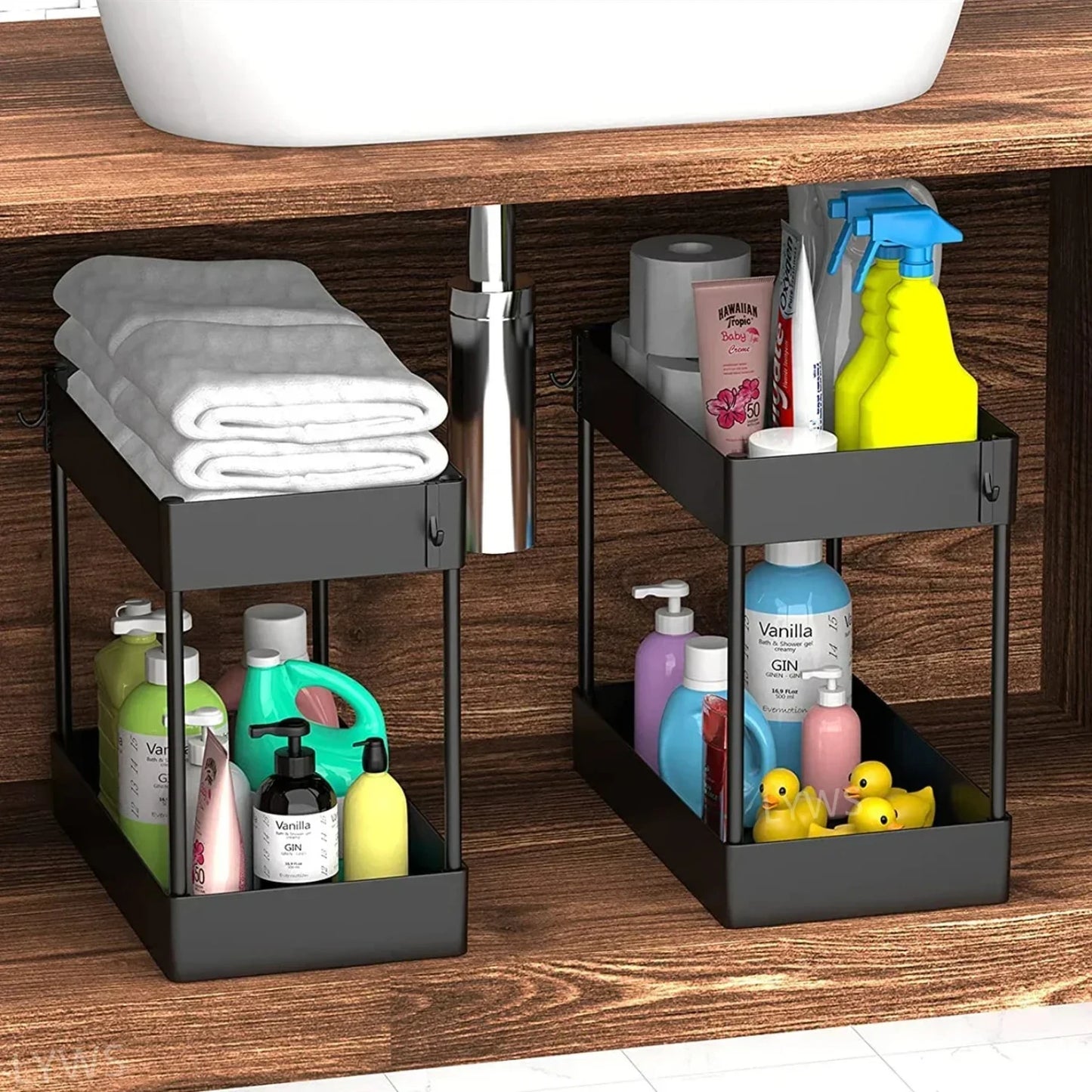 2 Tier Under Sink Kitchen Drawer Organizers Cabinet Organizer Rack Holder Spice Rack - Efficient Kitchen Organizer