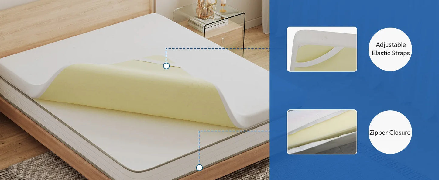 4FT6 Double Memory Foam Mattress Topper, 4.33 Inch Mattress Topper Double Bed With High-Density Foam, Washable & Removable Zippe