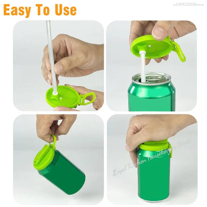 1pcs Silicone Lid Cover With 2 Straws Reusable Soda Can Lid Portable Canned Beverages Juice Beer Straw Cap For Home Picnic