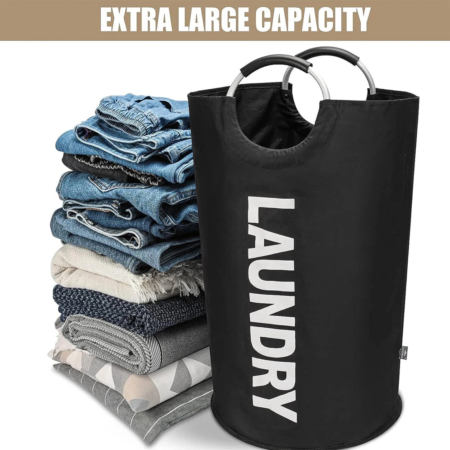 3pcs 90L Large Laundry Basket, Laundry Bag with Padded Handles, Waterproof Clothes Bin Collapsible, Clothes Hamper for Bathroom