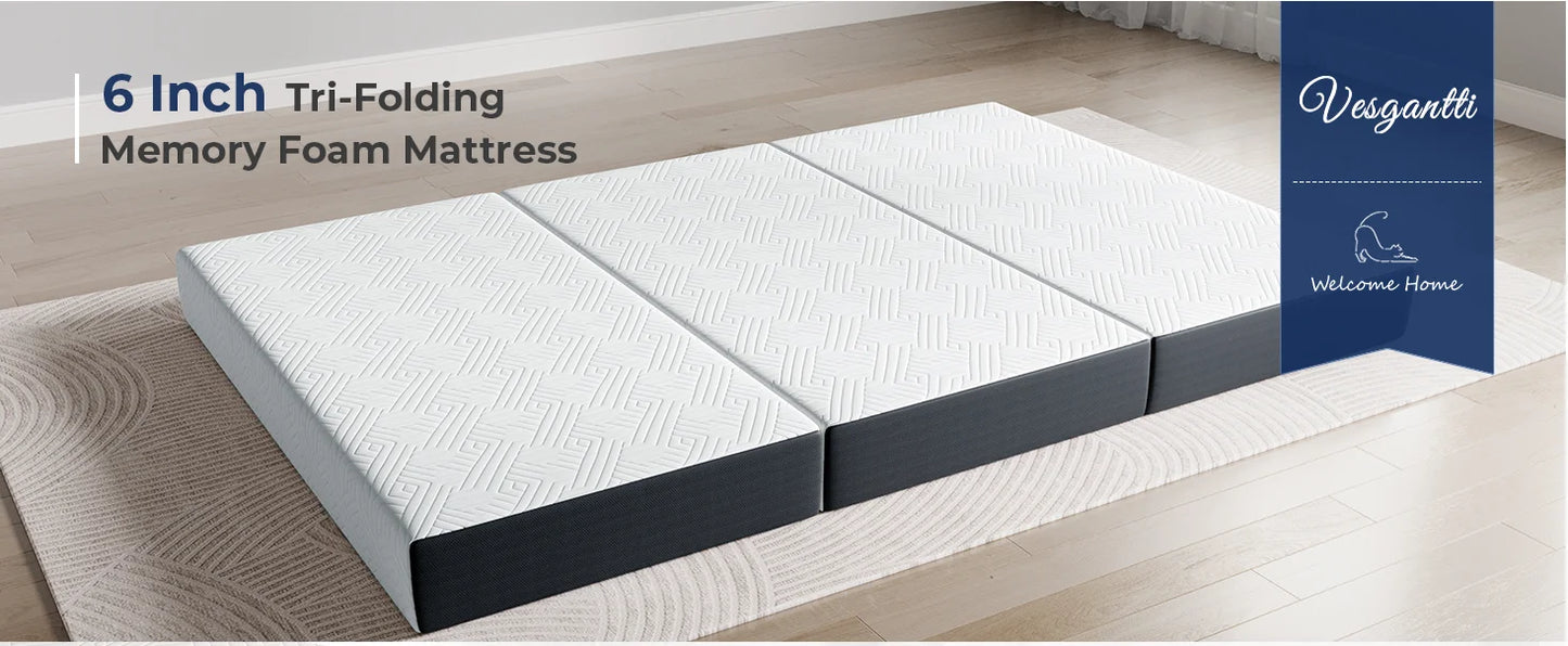 15CM Gel Memory Foam Foldable Mattress Tri-fold for Travel, Camping, Guest Bed - 100-Night Trial, CertiPUR-US Certified