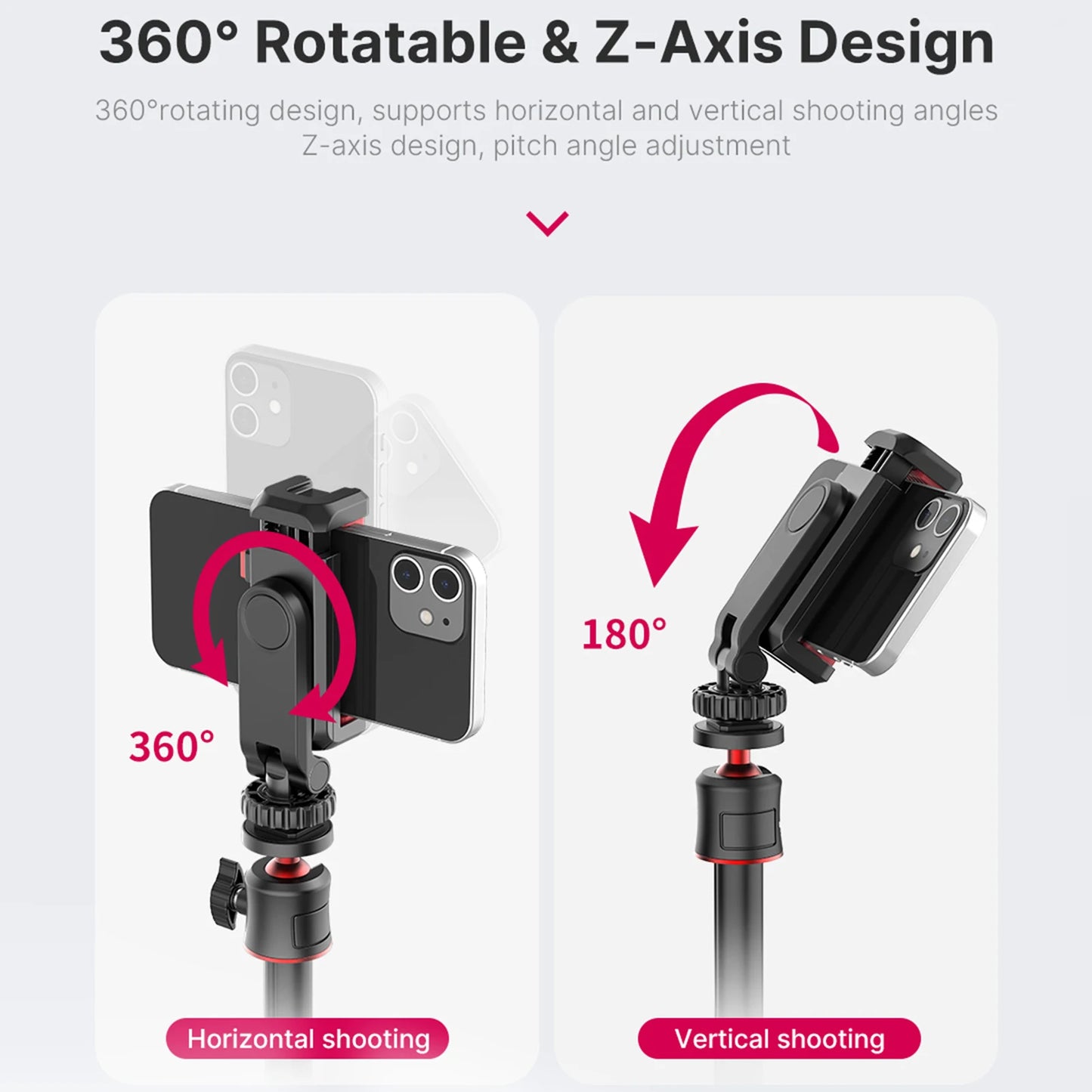 Multi-functional Phone Holder Tripod Mount 360° Rotatable with Dual Cold Shoe Mounts for Smartphone Vlog Selfie Live Streaming