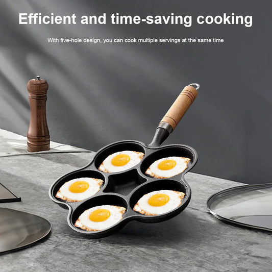 5 Round Holes Egg Frying Pan Cast Iron Cookware Pancake Pan Creative Breakfast Grill Cooking Pot for Gas Stove Induction Cooker