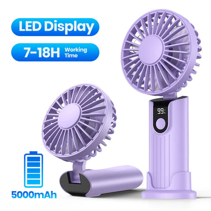 TOPK Portable Handheld Fan 5000mAh USB Rechargeable Foldable Fan 3 in 1 Personal Travel Fan with Digital Display Desk Fan