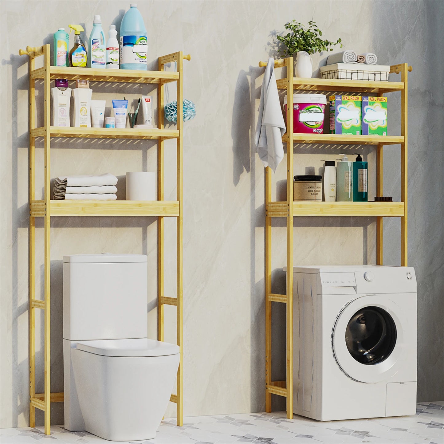 Over The Toilet Shelf Bathroom Bamboo Organizer Over The Toilet Space-saver 3-Tier Storage Shelf Cabinet