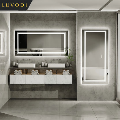 LUVODI Large Illuminate Full Length Dressing Mirror Bathroom Double Sink Mirror Salon Mirror with 3 Color Lights