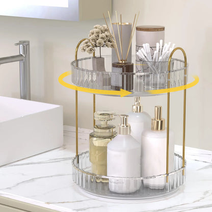 2024 New 2-Tier Rotate Bathroom Counter Organizer Countertop Perfume Tray And Vanity Organizer Corner Makeup Storage