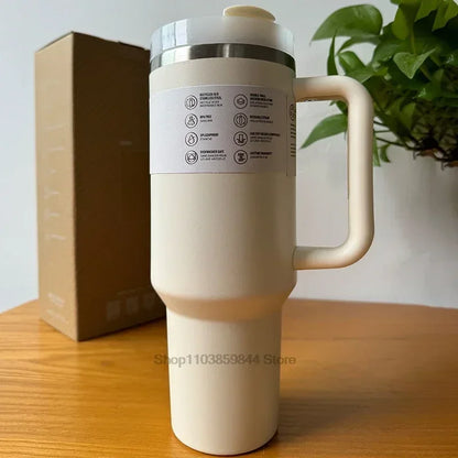 40oz Tumbler Vacuum Insulated Thermos Custom Travel Cup Stainless Steel Water Bottle Coffee Mugs With Handle Outdoor Drinkware ﻿