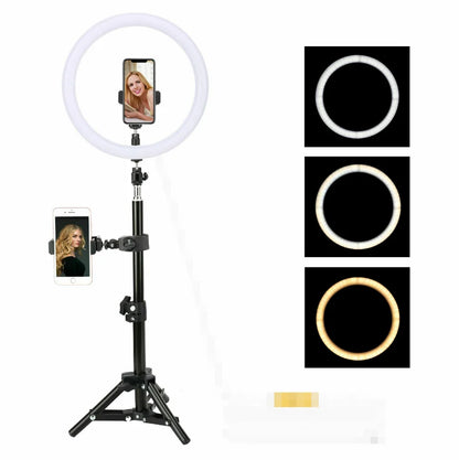 10 Inch Dimmable LED Ring Fill Light USB Camera Video Lamp with Tripod Phone Clip Set