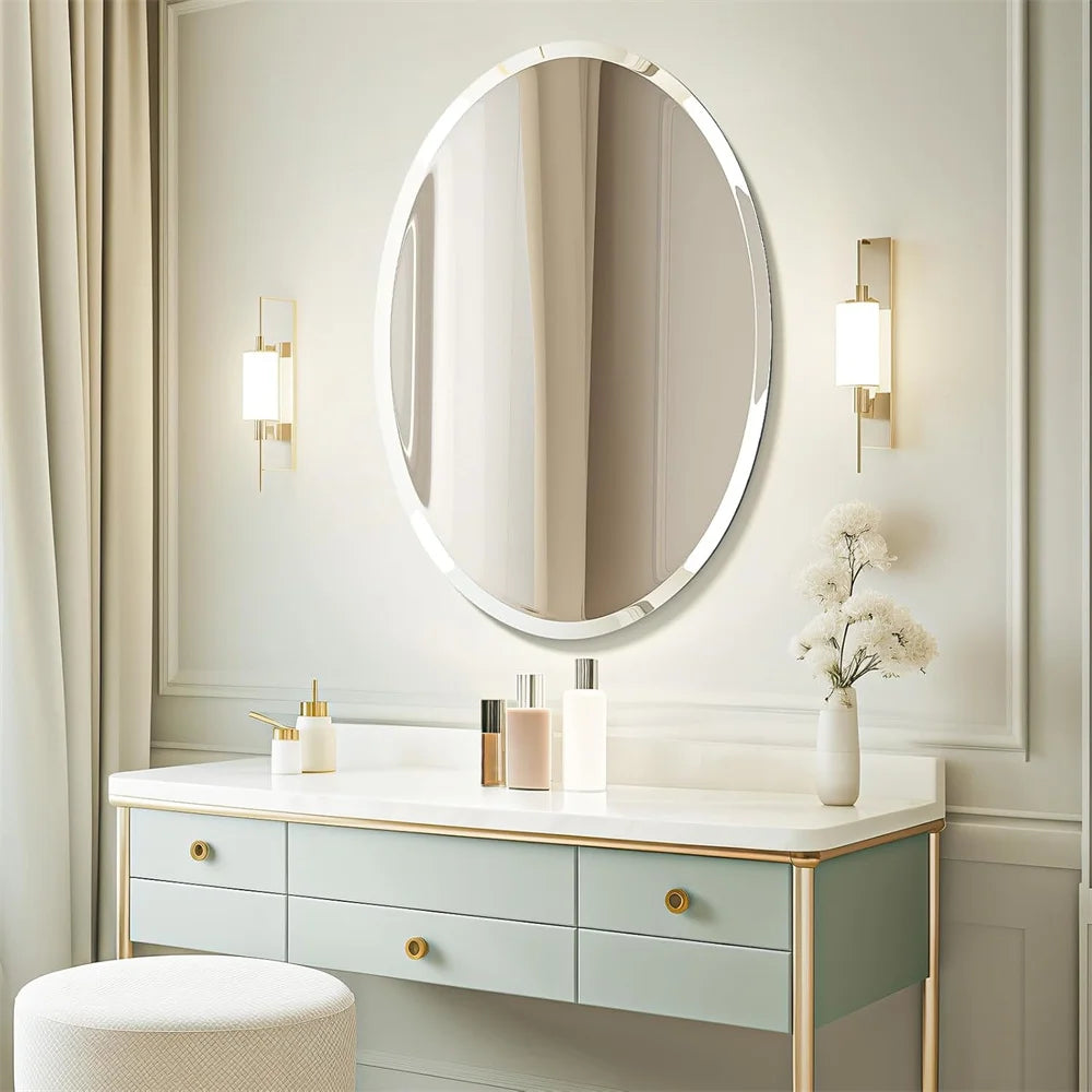 50/60 Length Oval Frameless Bathroom Mirror with Beveled Edge High Definition Vanity Mirror for Living Room Entryway