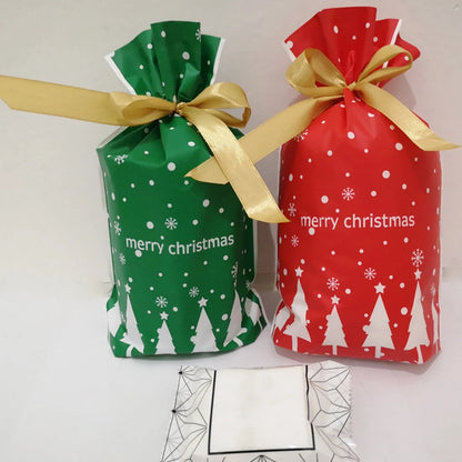 50pcs Christmas Candy Gift Bags Xmas Decorations Santa Gift Bag Navidad Xmas Gift Bags Cristmas Cookies Packing Bag 15x23.5cm