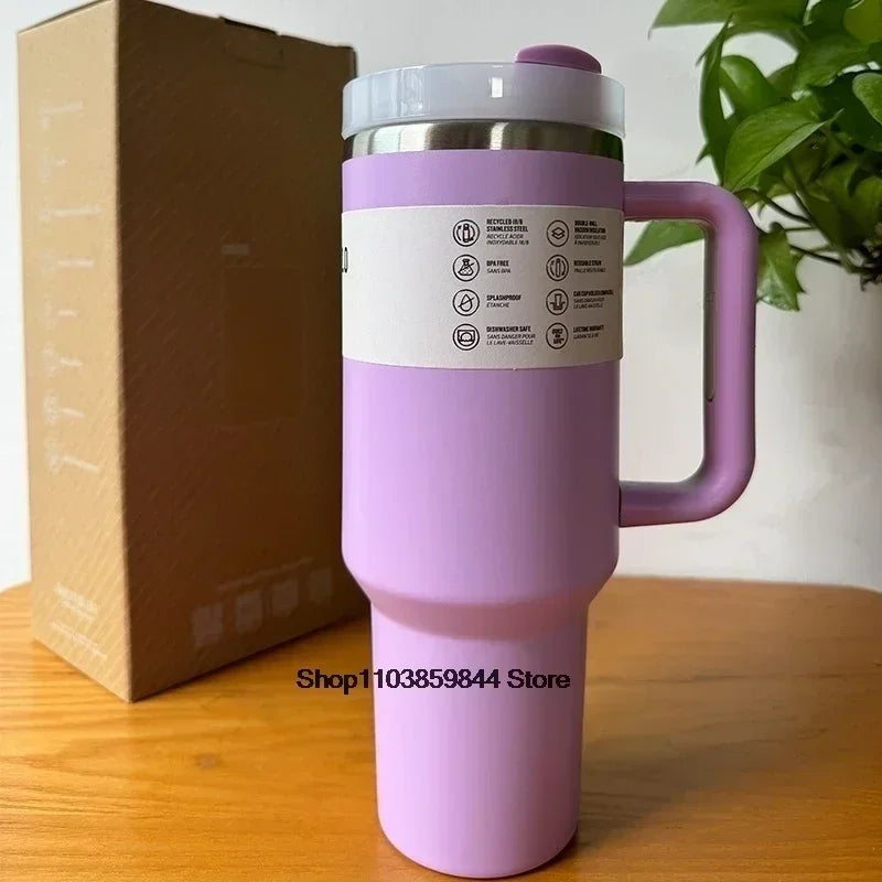 new 40 Oz Tumblers Cup Straw Car Travel Mugs Coffee Tumbler Cups for Stanleys with Handle Insulated Stainless Steel Lid