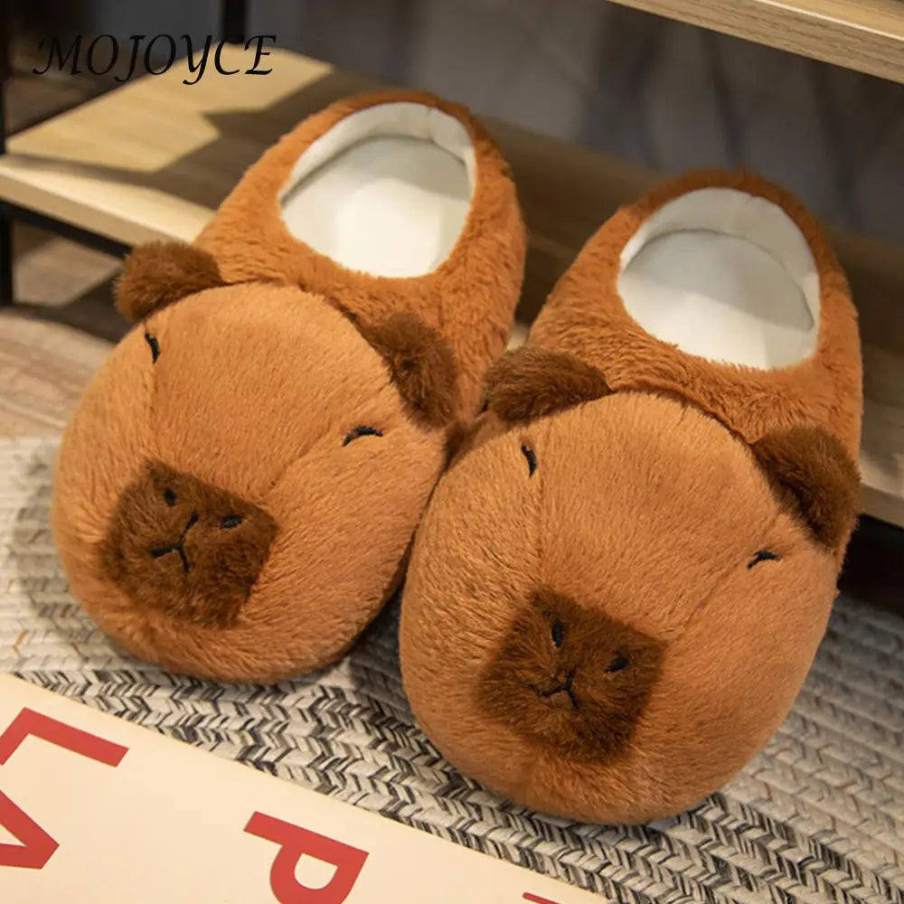 Women Capybara House Slippers Anti-Skid Capybara Animal Slippers Soft Flat Thermal Slippers Comfortable Outdoor Winter Slippers