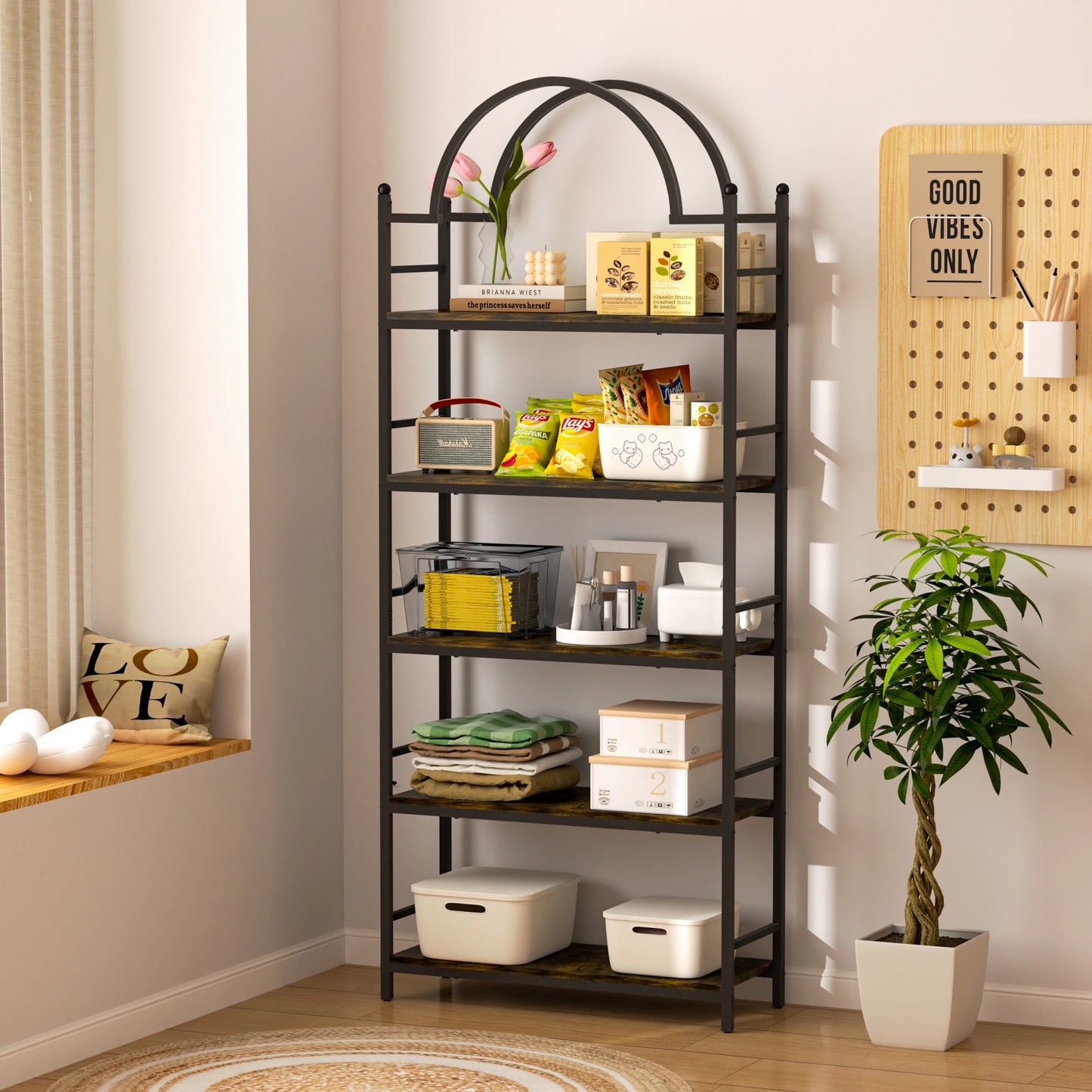 5 Tier Arched Metal Plant Stand Ladder Bookshelf Kitchen Storage Shelving Garden Flower Pot Display Rack for Garden, Balcony