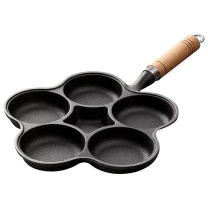 5 Round Holes Egg Frying Pan Cast Iron Cookware Pancake Pan Creative Breakfast Grill Cooking Pot for Gas Stove Induction Cooker