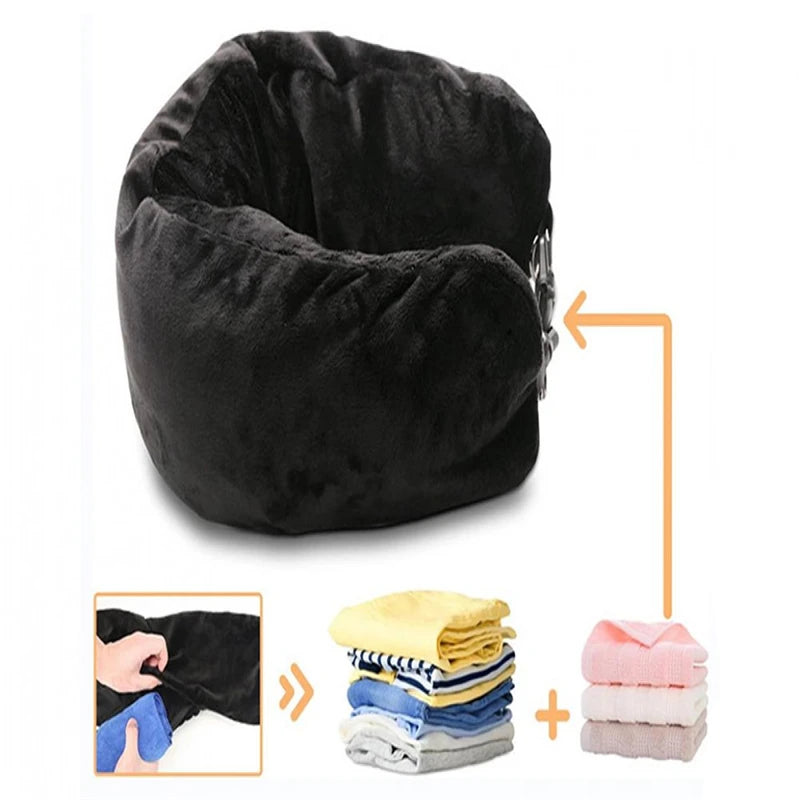 Portable Fillable Neck Pillow Space-saving Fillable Clothes Neck Pillow Adjustable Comfortable Flannel For Car Train Airplane