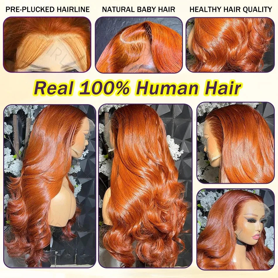 350 Ginger Orange Colord Body Wave Lace Front Wigs Human Hair 13X5 Lace Front Wigs Human Hair HD Transparent Lace Wig For Women