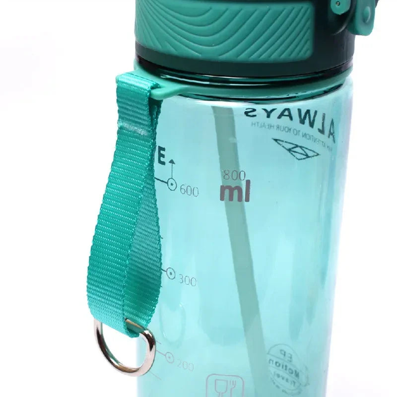 800ml Sports Water Bottle with straw For Camping Hiking Outdoor Plastic Transparent BPA Free Bottle For men Drinkware