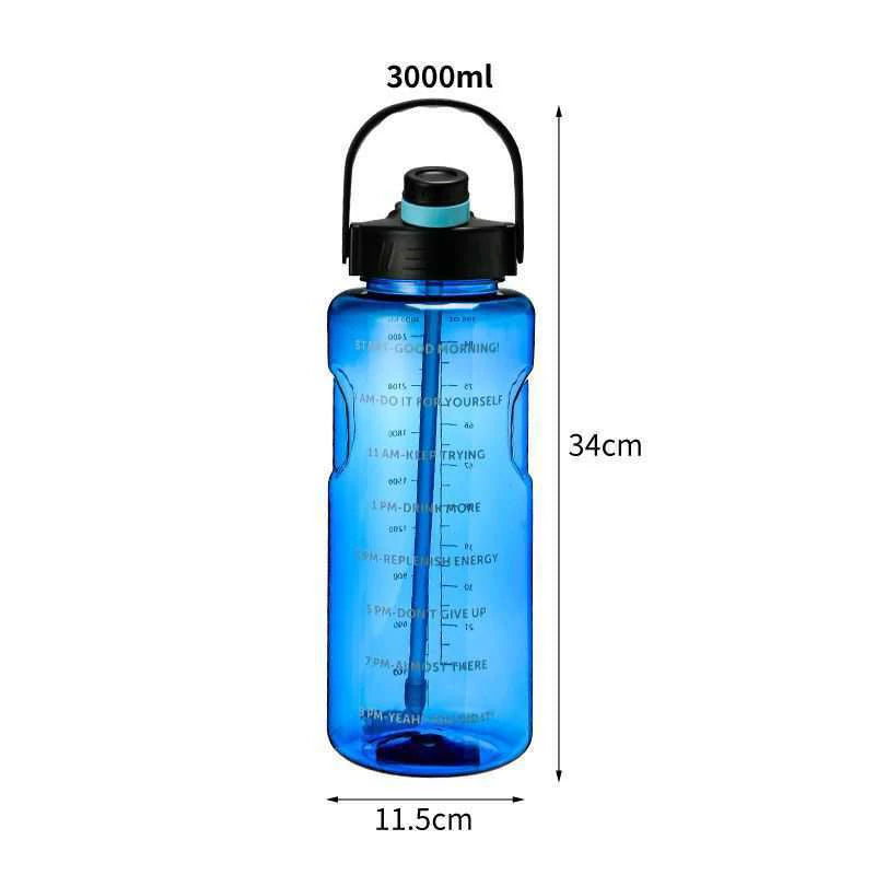 1.5 L/2L/3L Bottled Large Capacity Sports Water Cup Leak-proof With Straw Plastic And Time Stamp For Home Outdoor Sports