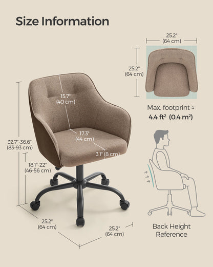 SONGMICS Office Chair, Swivel Chair, Makeup Vanity Chair, Adjustable Height, Armrests, Cotton-Linen Fabric