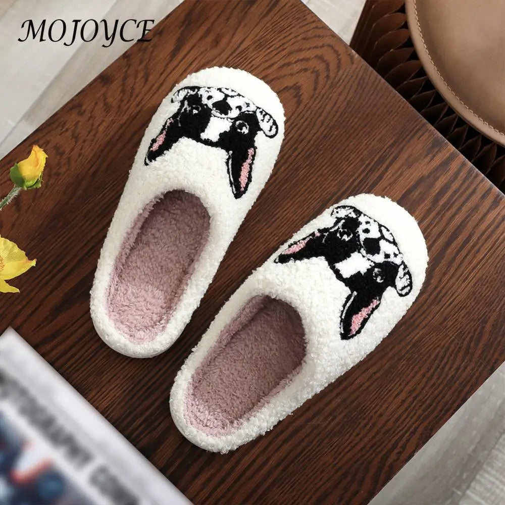 Plush Bulldog Slippers Soft Cloud Slippers Non-Slip Fluffy Dog Slippers Comfortable Warm Couple Slippers for Bedroom Indoor