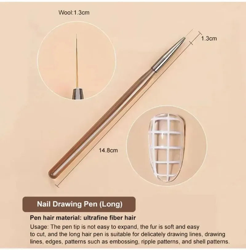 9PCS UV Gel Nail Brush Liner DIY Painting Pen Manicure Acrylic Drawing Brush for Nail Art Design Nails Tip Display Painting Tool