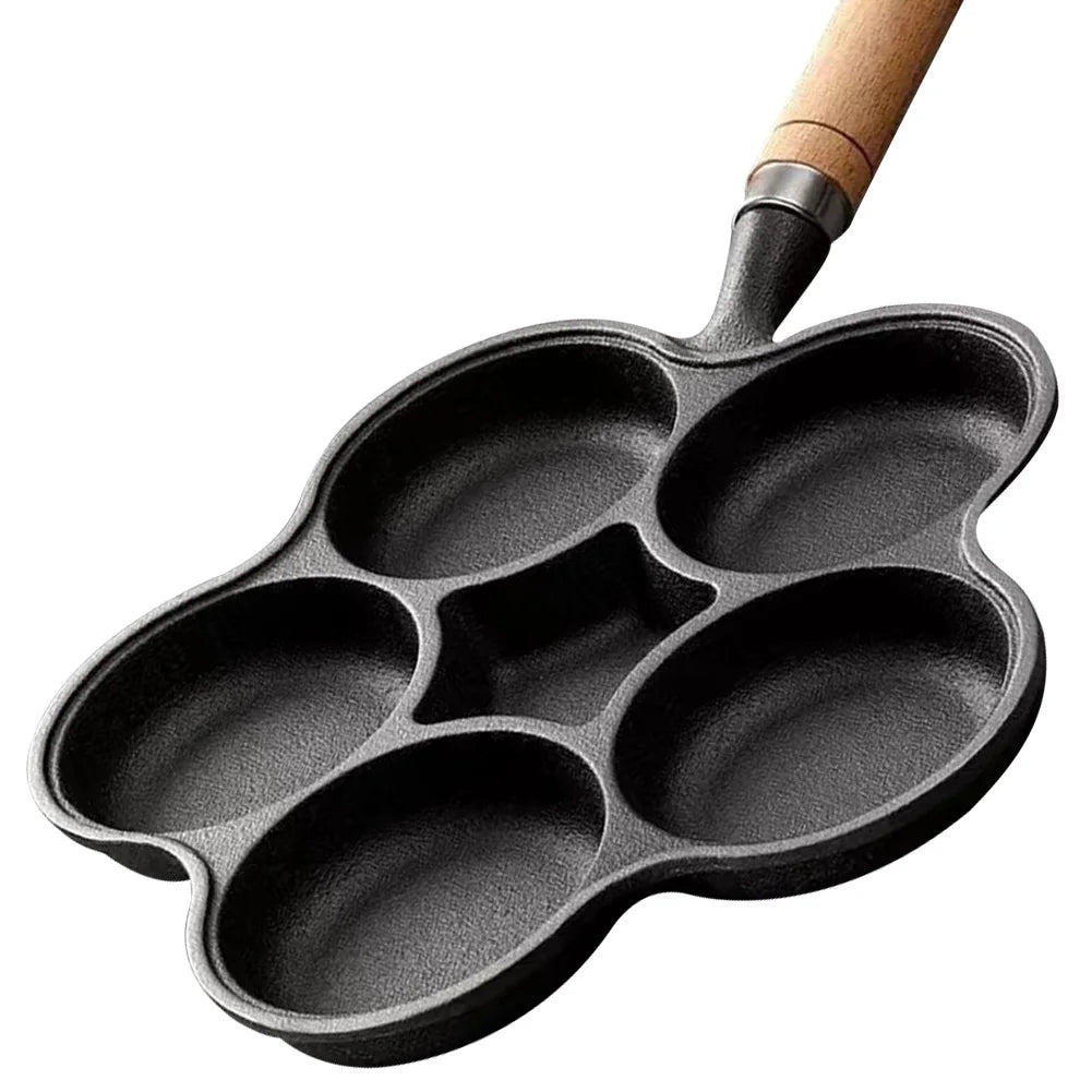 5 Round Holes Egg Frying Pan Cast Iron Cookware Pancake Pan Creative Breakfast Grill Cooking Pot for Gas Stove Induction Cooker