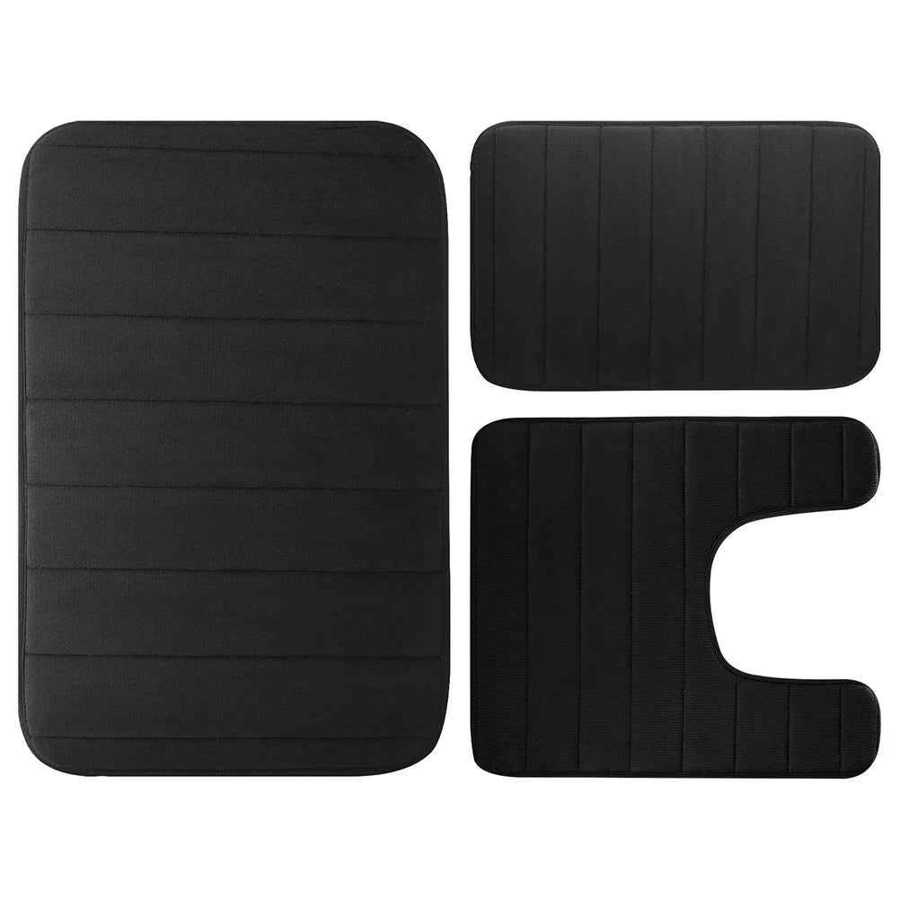 3Pcs Memory Foam Bath Mats Set 40x60CM 50X80CM Rectangle and U-Shaped Bathroom Rugs Non-Slip Soft Water Absorption Toilet Mats